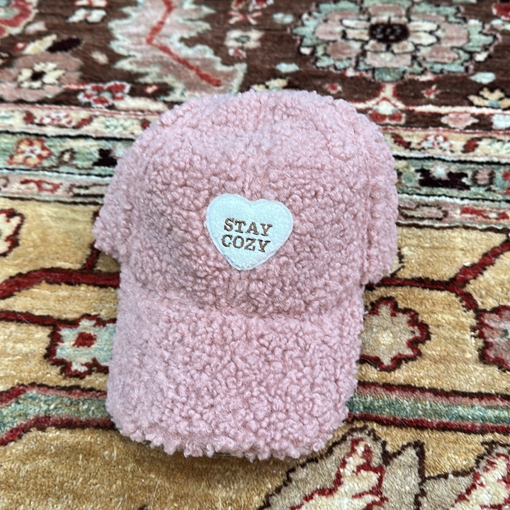Pink and White Fuzzy Baseball Hat 
“Stay Cozy” - Picture 7 of 10